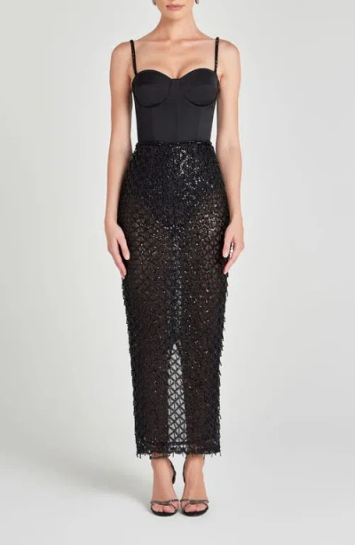 Nadine Merabi Valentina Mixed Media Beaded Bustier Gown In Black
