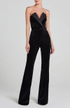 Nadine Merabi Vanessa Strapless Belted Velvet Flare Jumpsuit In Black
