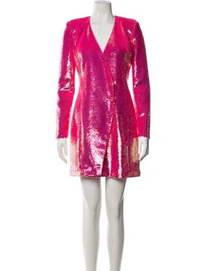 Pre-owned Nadine Merabi V-neck Mini Dress In Pink
