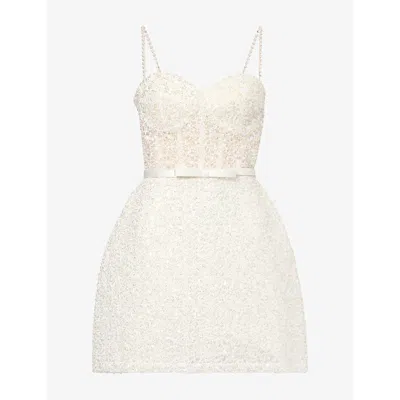 Nadine Merabi Womens Alice Pearl-embellished Mini Dress White