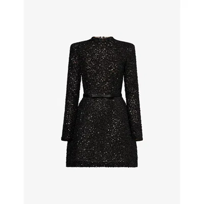 Nadine Merabi Womens Edie Embellished Woven Mini Dress Black