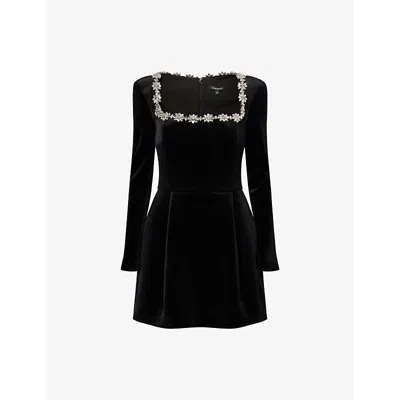 Nadine Merabi Womens Black Kimberly Embellished Velvet Mini Dress