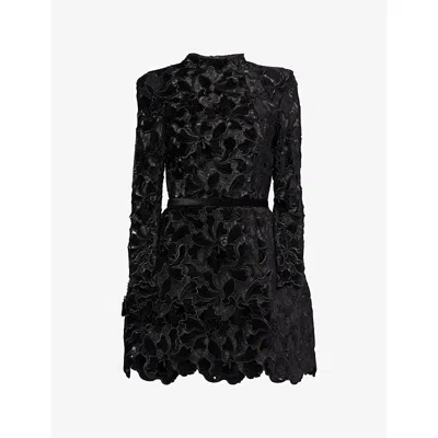 Nadine Merabi Womens Black Lydia Lace Velvet Mini Dress