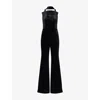 Nadine Merabi Womens Black Talia Neck-sash Velvet Jumpsuit In Black