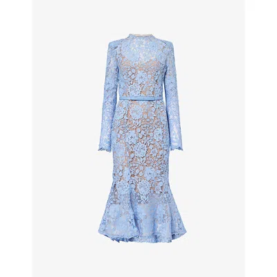 Nadine Merabi Womens Blue Juliette High-neck Lace Midi Dress