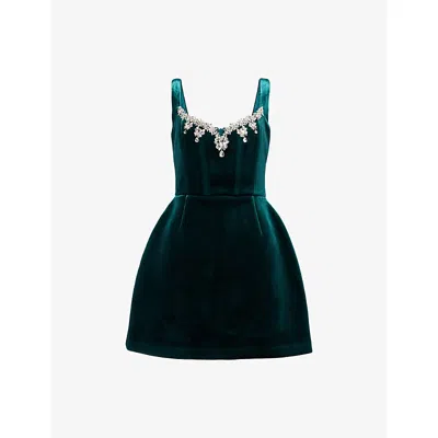 Nadine Merabi Womens Green Blair Jewel-embellished Velvet Mini Dress