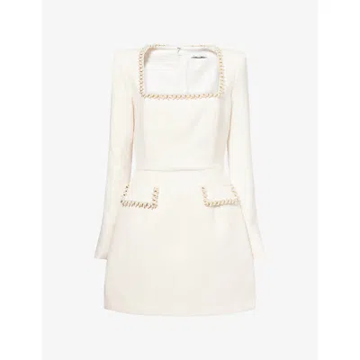 Nadine Merabi Womens Ivory Natalie Square-neck Knitted Mini Dress In White