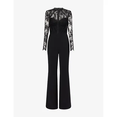 Nadine Merabi Womens Black Marissa Straight-leg Lace Woven Jumpsuit