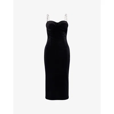 Nadine Merabi Womens Black Eliza Jewel-straps Velvet Midi Dress