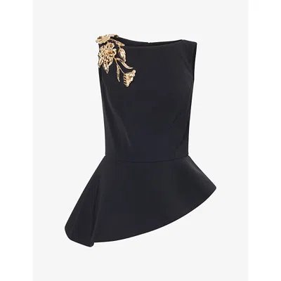 Nadine Merabi Womens  Gold Hardware Asymmetric Woven Top In Black