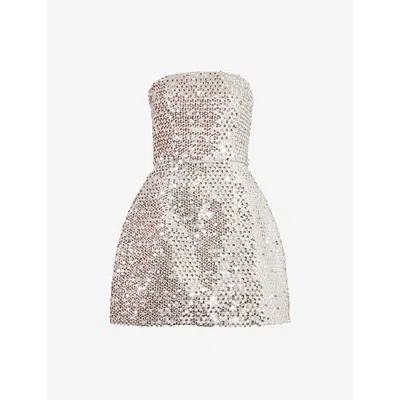 Nadine Merabi Womens Lucia Sequin Strapless Woven Mini Dress Silver