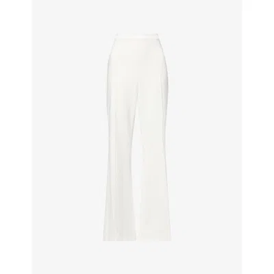 Nadine Merabi Womens White Charlotte Satin-waistband Flared-leg Woven Trousers In Multi