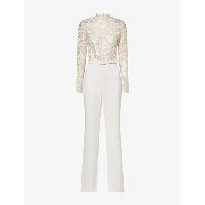Nadine Merabi Womens White Joanna Lace-top Woven Jumpsuit