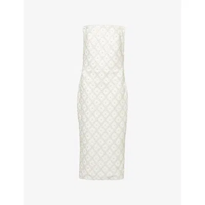 Nadine Merabi Womens White Larissa Bead-embellished Woven Midi Dress