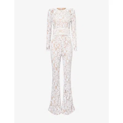 Nadine Merabi Womens White/ Light Nude Bella Slim-fit Lace Jumpsuit In Multi