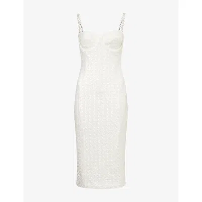 Nadine Merabi Womens White Nina Sequin-embellishment Stretch-woven Midi Dress Xs
