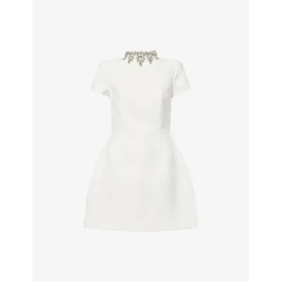 Nadine Merabi Womens White Regan Embellished Crepe Mini Dress