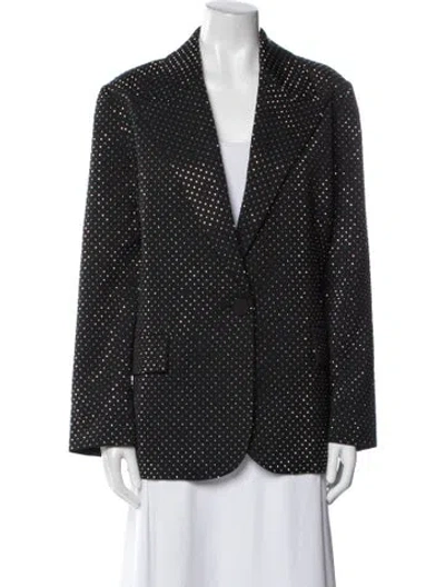 Pre-owned Nadine Merabi Wool Polka Dot Print Blazer In Blue