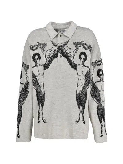Pre-owned Nadini Angel Print Collar Sweater In Gray