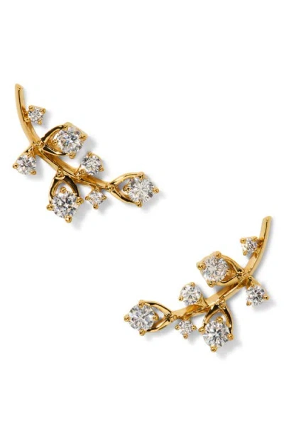 Nadri Cubic Zirconia Adorn Leaf Ear Climbers In Gold