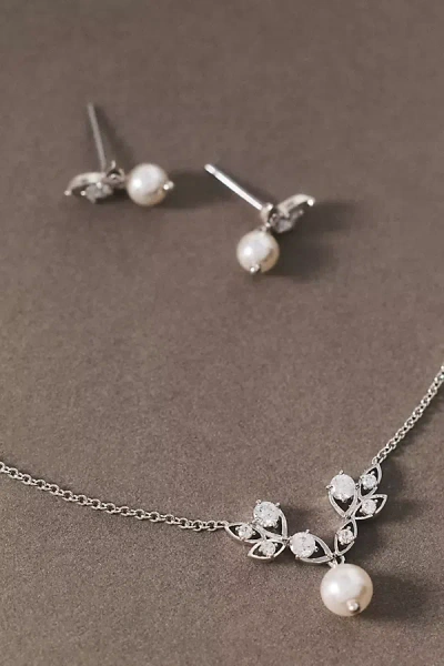 Nadri Adorn Pearl Vine Earrings And Necklace Set In Green