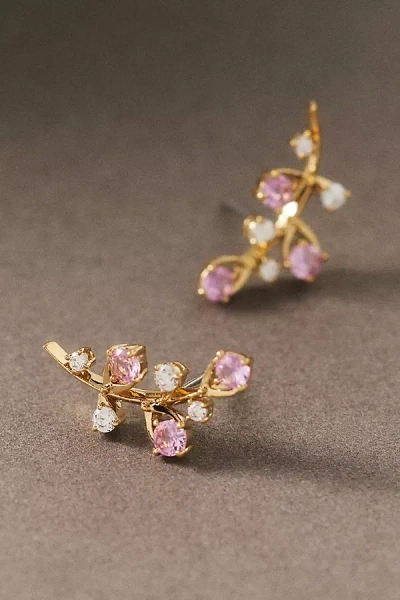 Nadri Adorn Pink Vine Climber Earrings In Gold