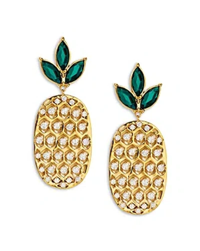 Nadri Ajoa By  Dolce Vita Pave & Green Crystal Pineapple Drop Earrings In 18k Gold Plated
