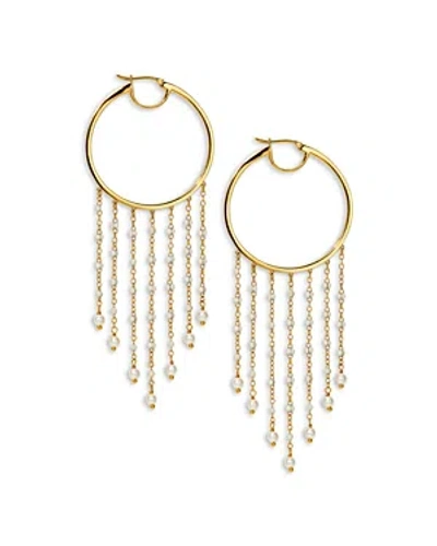 Nadri Ajoa By  Imitation Pearl Chain Fringe Hoop Earrings In Gold