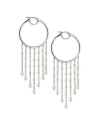 Nadri Ajoa By  Imitation Pearl Chain Fringe Hoop Earrings In Silver/white
