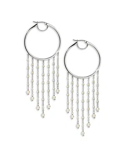 Nadri Ajoa By  Imitation Pearl Chain Fringe Hoop Earrings In Rhodium