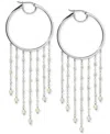 Nadri Ajoa By  Imitation Pearl Chain Fringe Hoop Earrings In Rhodium