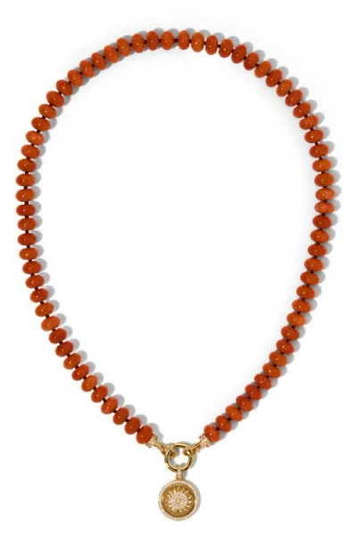 Nadri Beads Of Paradise Carnelian & Cubic Zirconia Sun Pendant Necklace In Orange