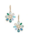 Nadri Blue Lagoon Mixed Stone Flower Drop Earrings In 18k Gold Plated In Gold