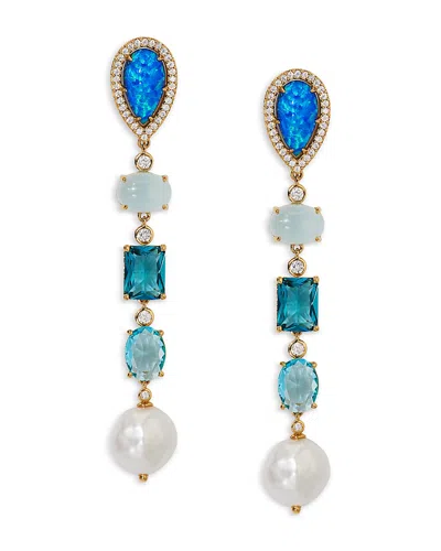 Nadri Blue Lagoon Mixed Stone Linear Drop Earrings In 18k Gold Plated