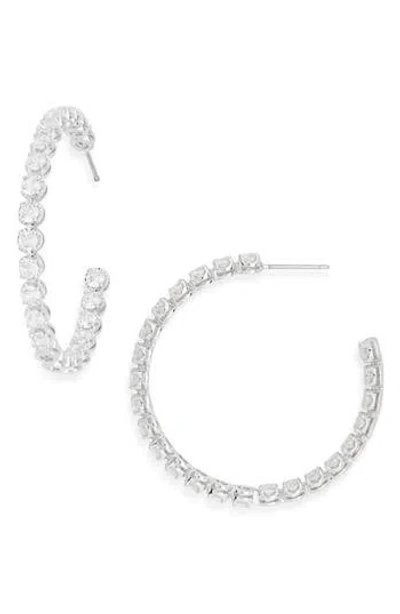 Nadri Blythe Prong Set Cubic Zirconia Hoop Earrings In Silver