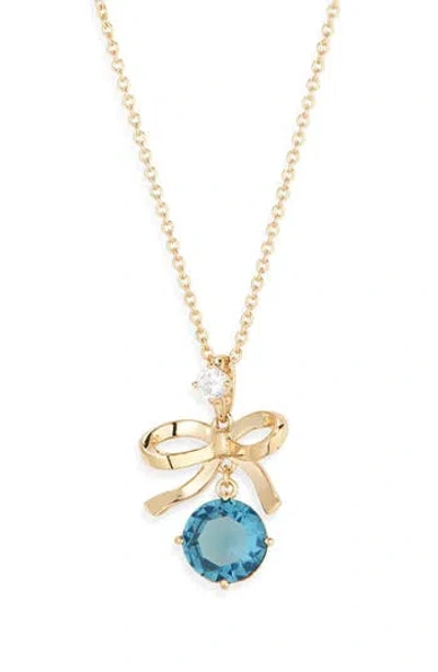 Nadri Bow Pendant Necklace In Gold/aqua