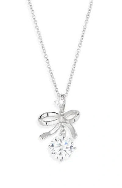 Nadri Bow Pendant Necklace In Rhodium/clear