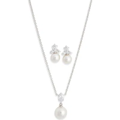 Nadri Bridesmaids Cubic Zirconia & Faux Pearl Stud Earrings & Necklace Set