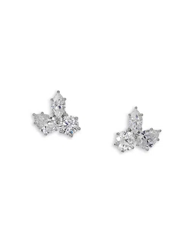 Nadri Btrx Mixed Cubic Zirconia Cluster Stud Earrings In Rhodium Plated In Silver