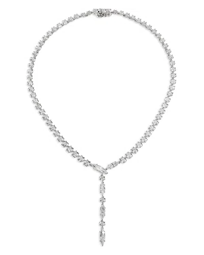 Nadri Btrx Mixed Cubic Zirconia Lariat Necklace In Rhodium Plated, 16 In Silver