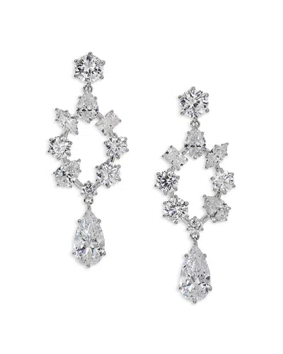 Nadri Btrx Mixed Cubic Zirconia Open Chandelier Earrings In Rhodium Plated In Silver