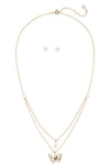 Nadri Butterfly Layered Necklace & Stud Earrings Set In Gold