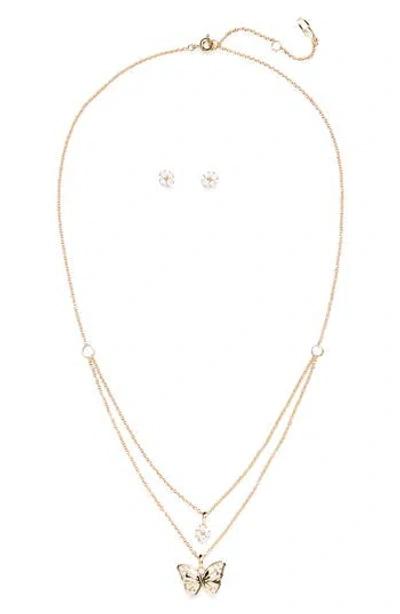 Nadri Butterfly Layered Necklace & Stud Earrings Set In Gold