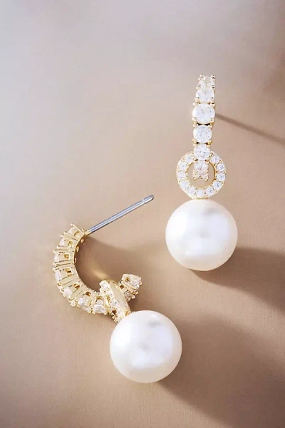 Nadri C-hoop Pearl Drop Earrings In Gold
