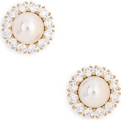 Nadri Chiara Faux Pearl & Cubic Zirconia Halo Stud Earrings In Neutral