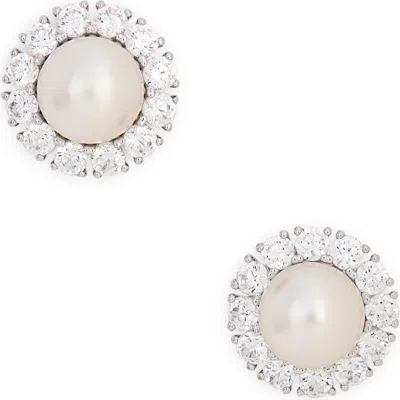 Nadri Chiara Faux Pearl & Cubic Zirconia Halo Stud Earrings In White