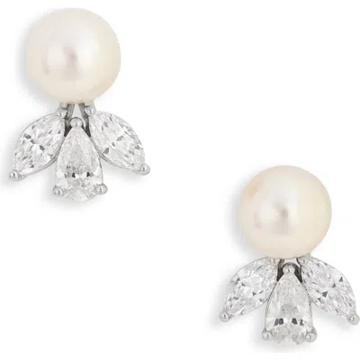 Nadri Chiara Faux Pearl & Cubic Zirconia Stud Earrings In Silver