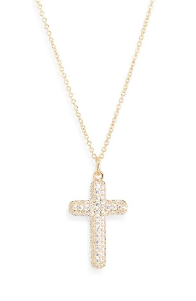 Nadri Crushed Pavé Cross Pendant Necklace In Gold