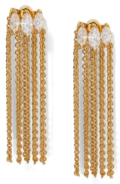 Nadri Crystal Embellishe Chain Fringe Drop Earrings In Gold