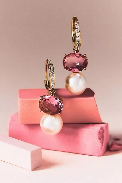 Nadri Crystal Pearl Drop Earrings In Pink